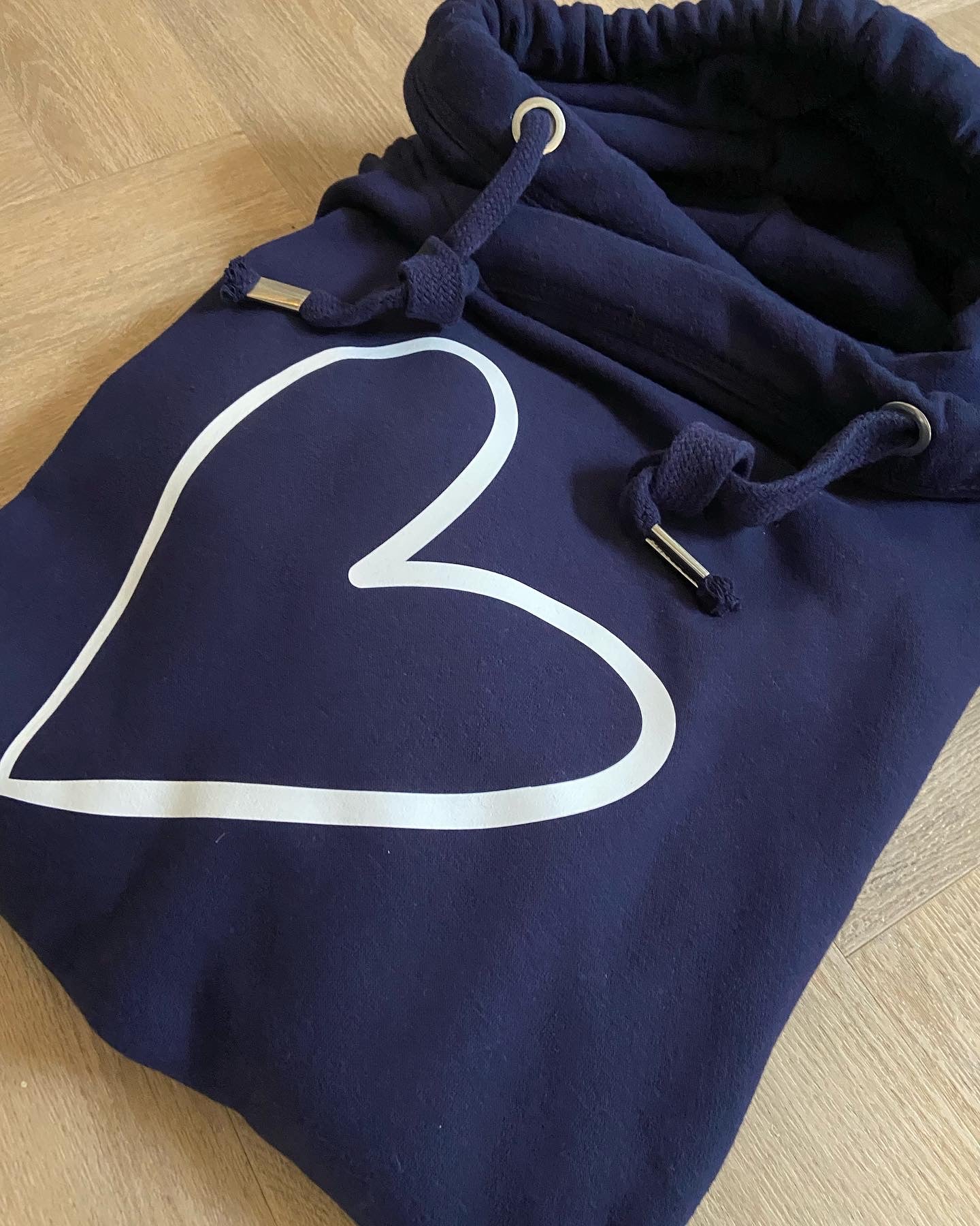 Navy Cross Neck Hoodie white heart