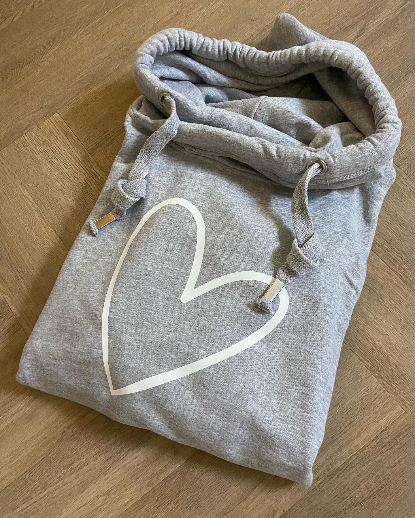 Grey Cross Neck Hoodie Open heart design
