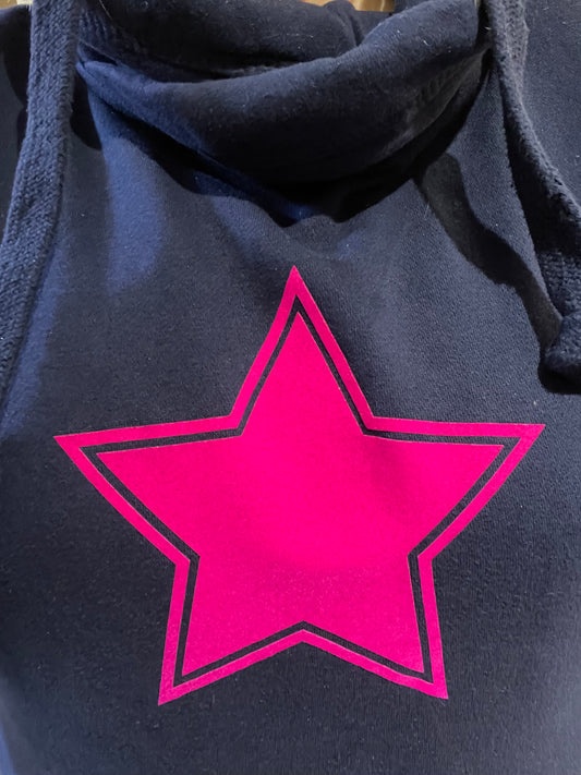 Bright Pink Star Cross neck hoodie